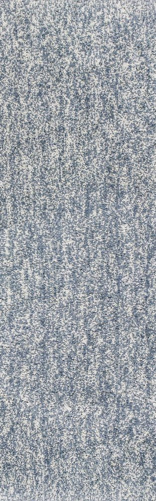 8' Slate Blue And Ivory Abstract Shag Hand Woven Runner Rug