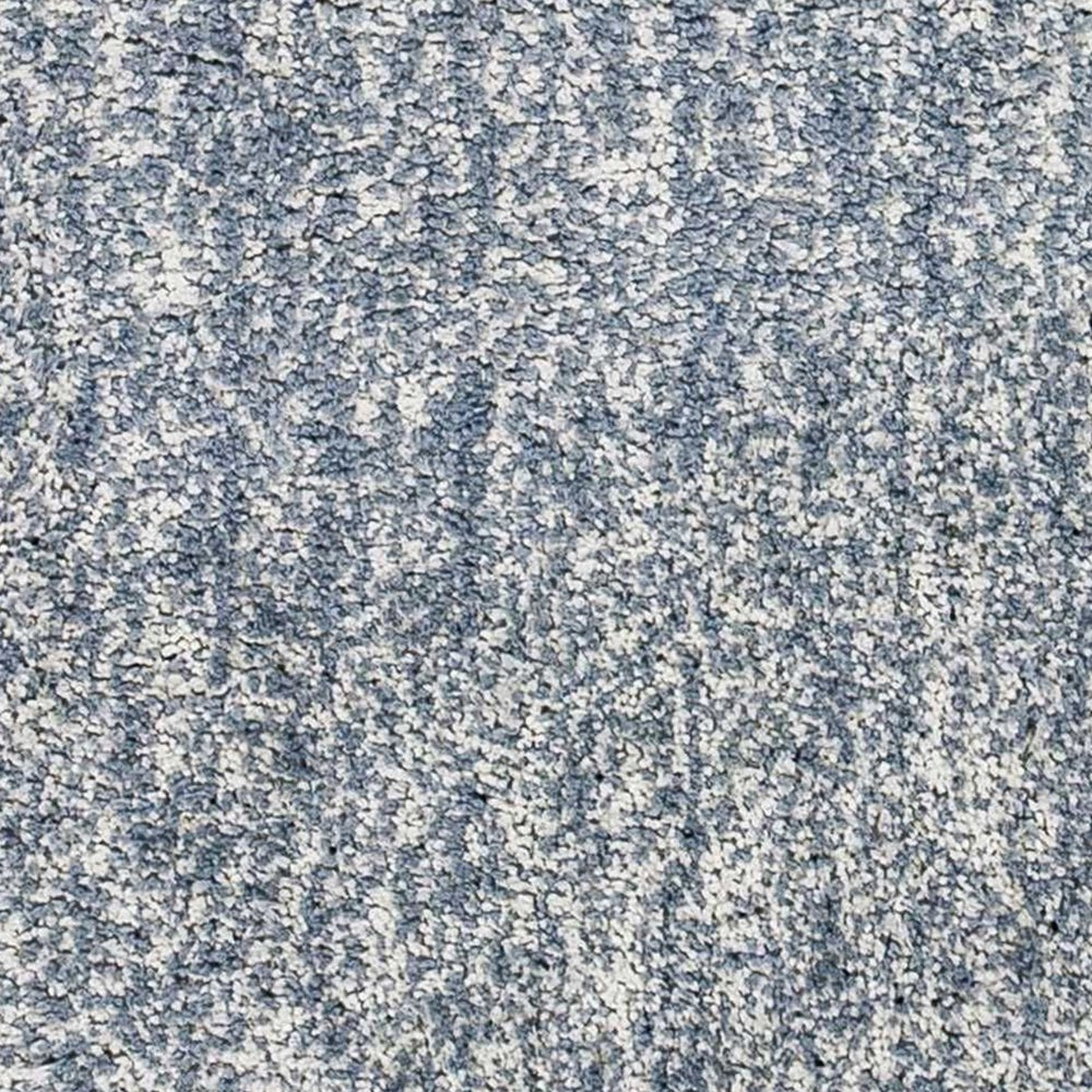 8' Slate Blue And Ivory Abstract Shag Hand Woven Runner Rug