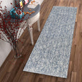 8' Slate Blue And Ivory Abstract Shag Hand Woven Runner Rug