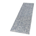 8' Slate Blue And Ivory Abstract Shag Hand Woven Runner Rug