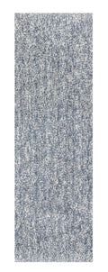 8' Slate Blue And Ivory Abstract Shag Hand Woven Runner Rug
