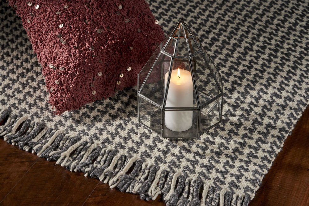 3' X 5' Gray And Light Gray Wool Houndstooth Hand Woven Area Rug