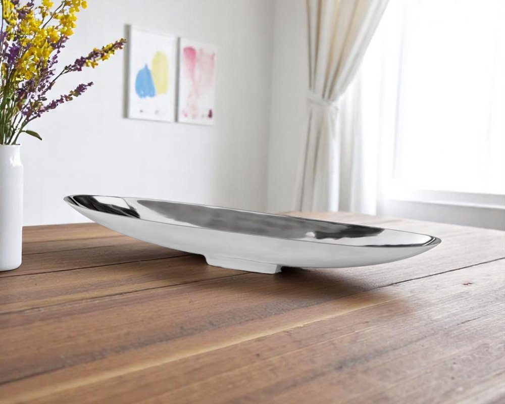 32" Contempo Shiny Silver Long Boat Tray
