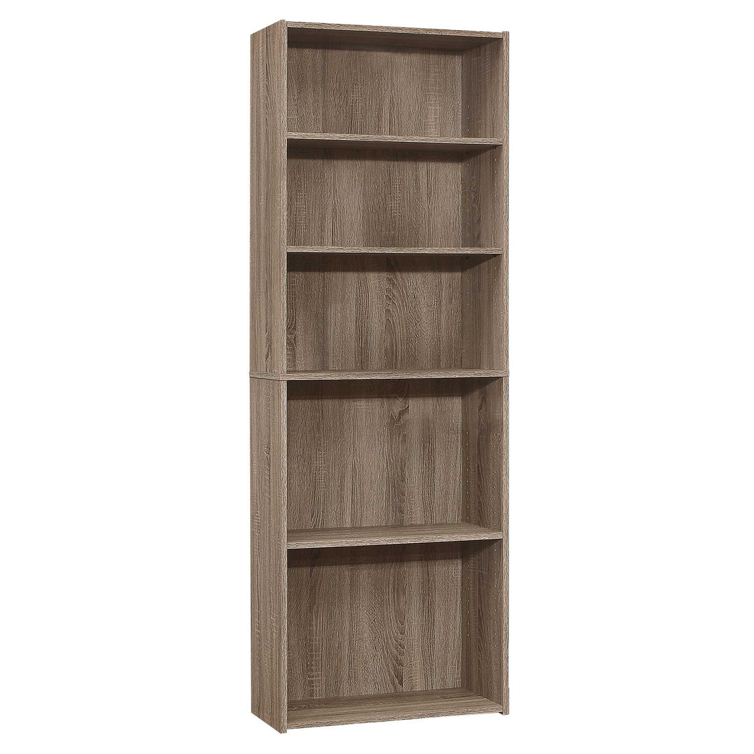 Taupe Wood Adjustable Five Tier Bookcase