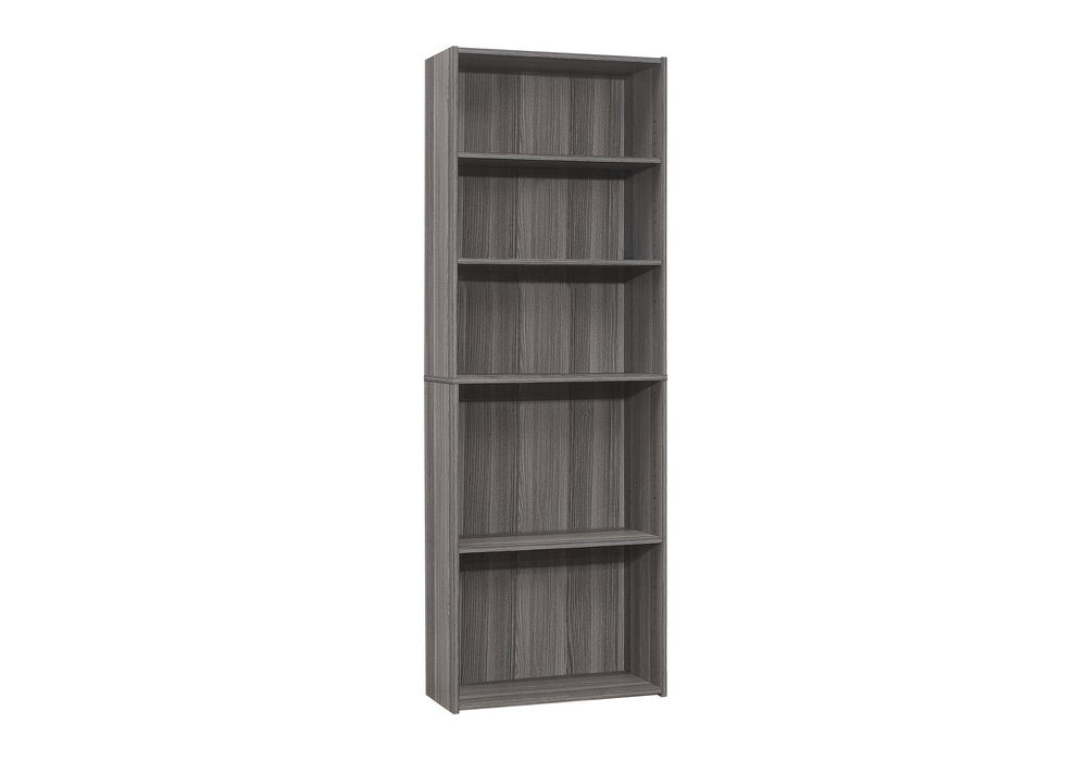 71" Gray Wood Adjustable Five Tier Bookcase