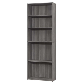 71" Gray Wood Adjustable Five Tier Bookcase