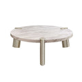 48" White and Silver Marble and Stainless Steel Round Coffee Table