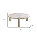 48" White and Silver Marble and Stainless Steel Round Coffee Table