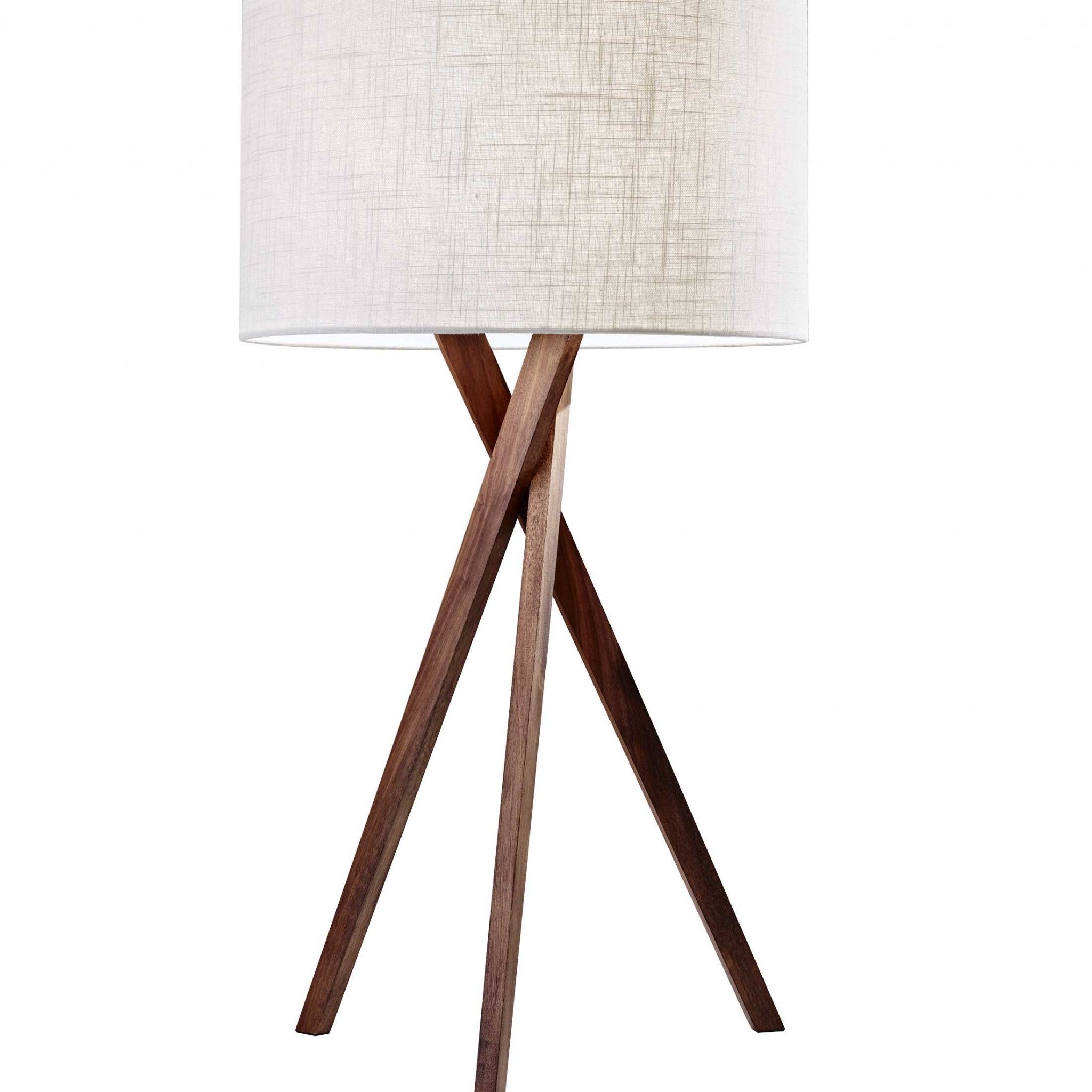 Tripod Leg Walnut Wood Table Lamp