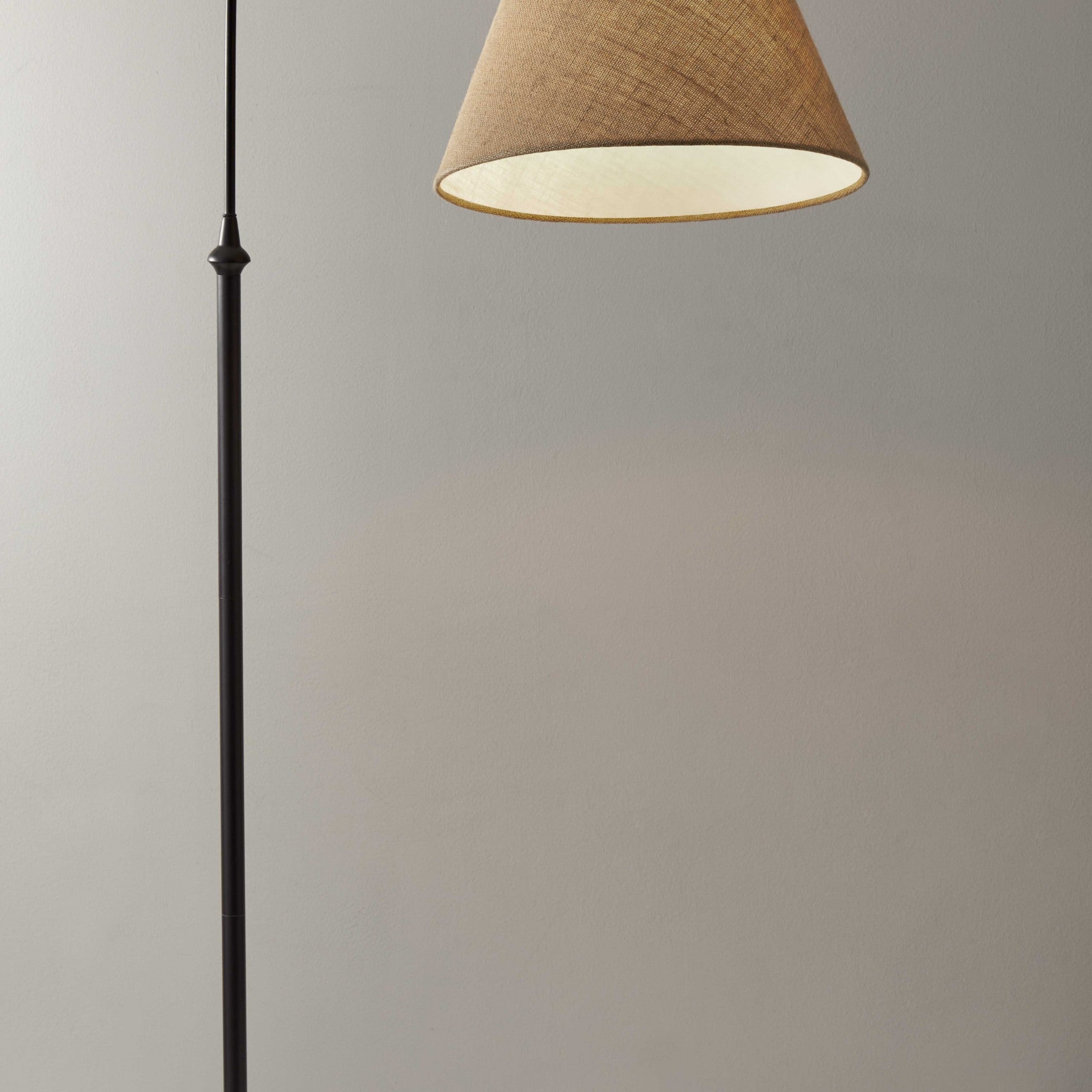 61" Bronze Arched Floor Lamp With Brown Fabric Empire Shade