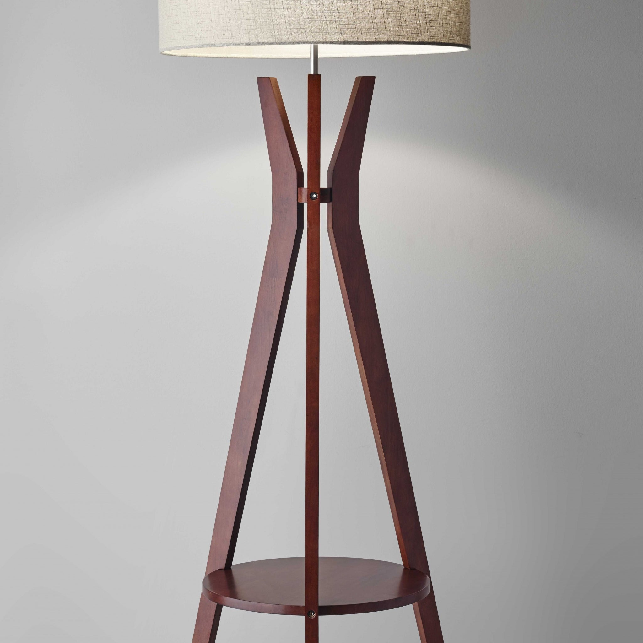 60" Solid Wood Tripod Floor Lamp With White Drum Shade