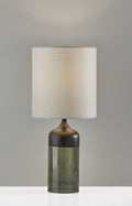 23" Black Wood And Smoked Glass Bedside Lamp With Gray Drum Shade