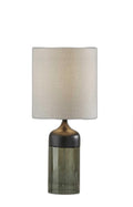 23" Black Wood And Smoked Glass Bedside Lamp With Gray Drum Shade