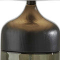 23" Black Wood And Smoked Glass Bedside Lamp With Gray Drum Shade