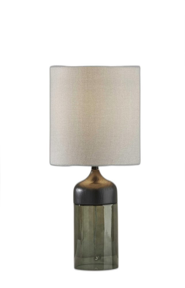 23" Black Wood And Smoked Glass Bedside Lamp With Gray Drum Shade