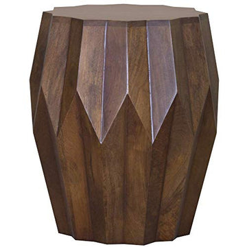 23" Dark Brown Solid Wood Drum End Table