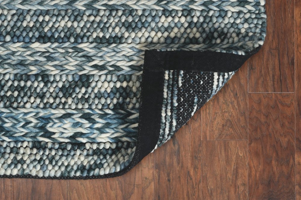 5' X 7' Ivory Blue And Gray Wool Striped Hand Woven Area Rug