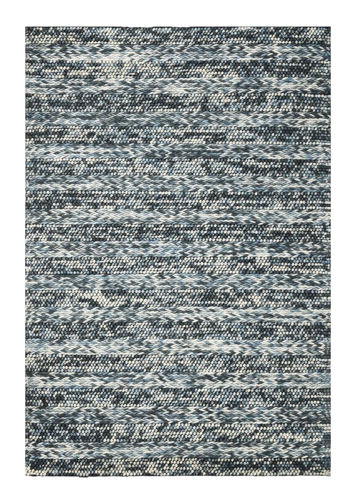 5' X 7' Ivory Blue And Gray Wool Striped Hand Woven Area Rug