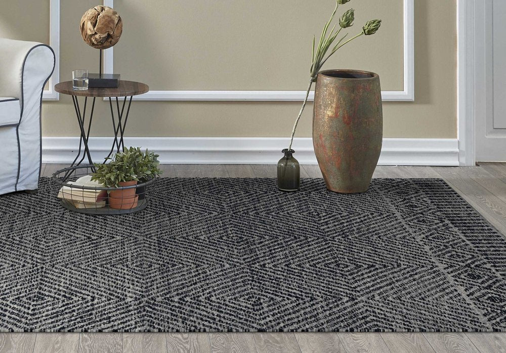 3' X 5' Ivory Blue And Gray Wool Striped Hand Woven Area Rug