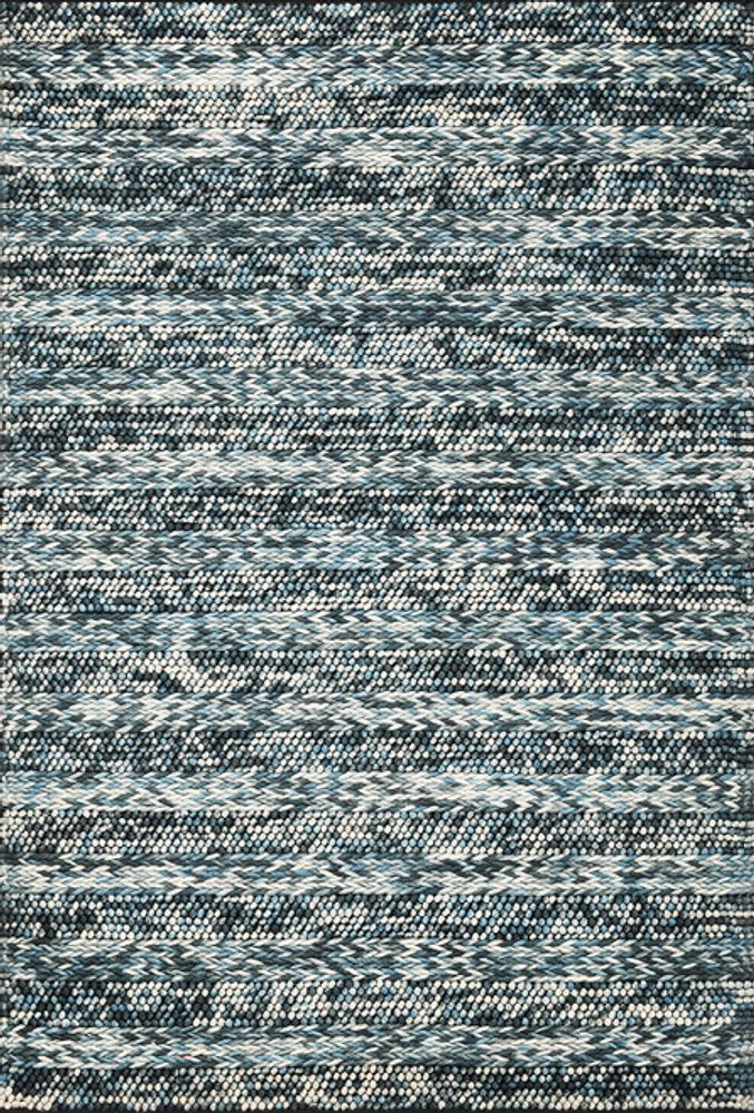 5' X 7' Ivory Blue And Gray Wool Striped Hand Woven Area Rug