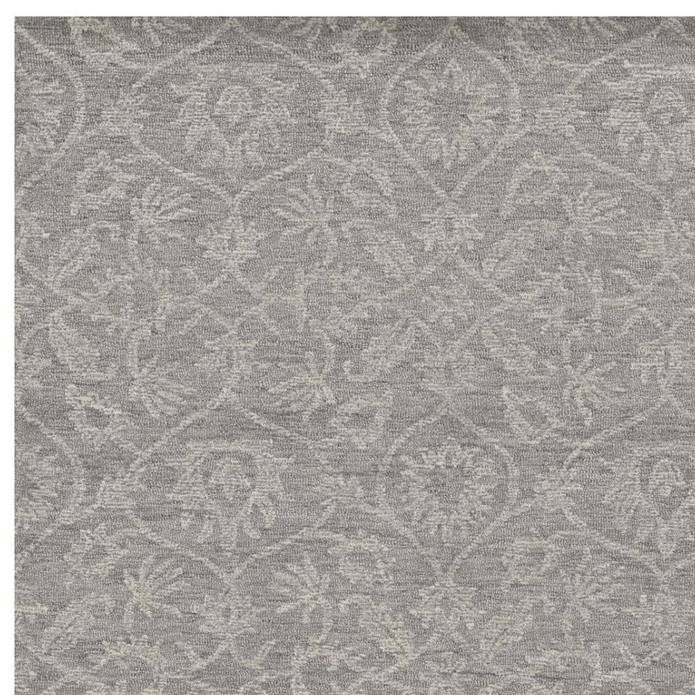 8' X 11' Gray And Light Gray Wool Floral Medallion Hand Tufted Area Rug