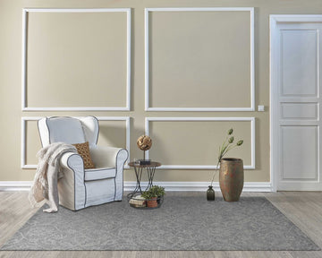 8' X 11' Gray And Light Gray Wool Floral Medallion Hand Tufted Area Rug