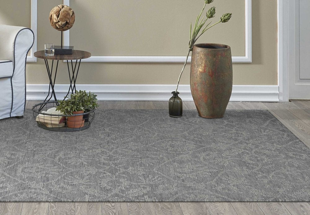 8' X 11' Gray And Light Gray Wool Floral Medallion Hand Tufted Area Rug