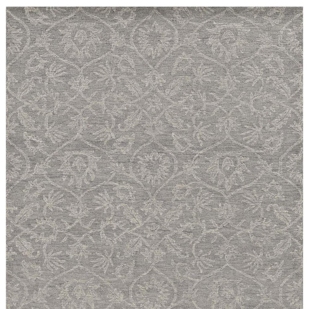 8' X 11' Gray And Light Gray Wool Floral Medallion Hand Tufted Area Rug