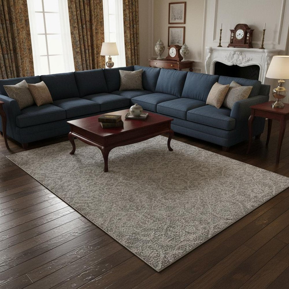 8' X 11' Gray And Light Gray Wool Floral Medallion Hand Tufted Area Rug