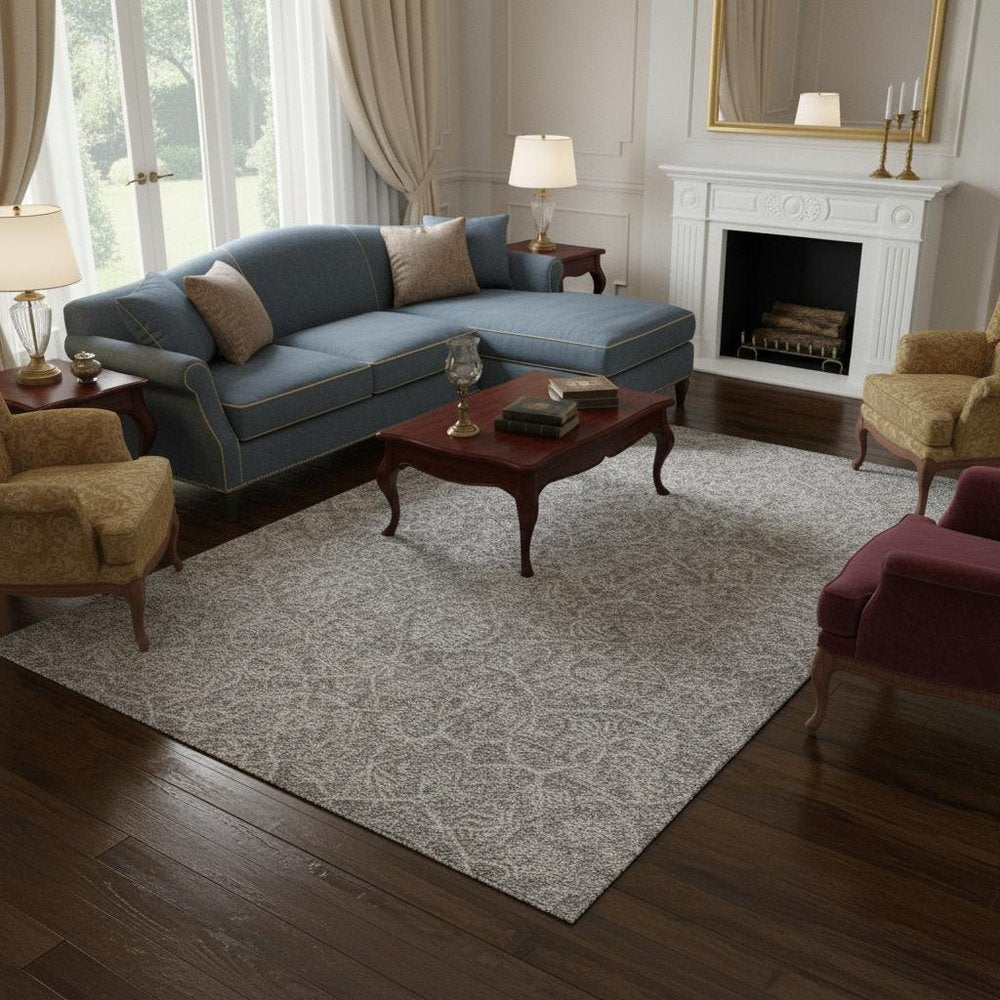 8' X 11' Gray And Light Gray Wool Floral Medallion Hand Tufted Area Rug