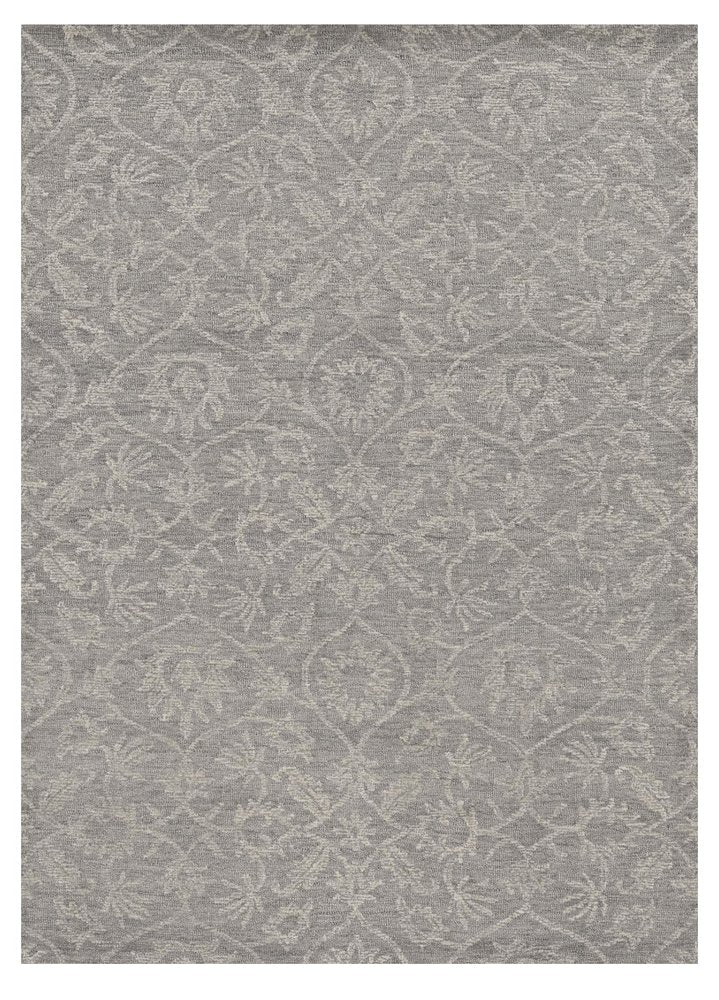 8' X 11' Gray And Light Gray Wool Floral Medallion Hand Tufted Area Rug