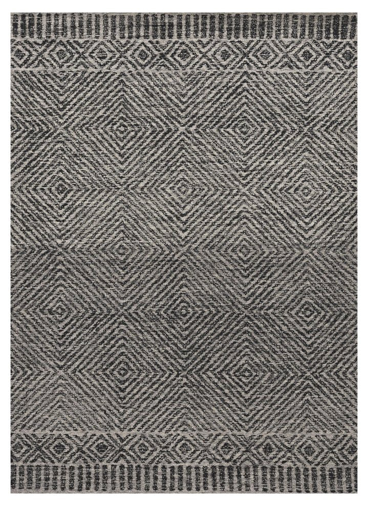 5' X 7' Gray And Black Wool Geometric Hand Tufted Area Rug