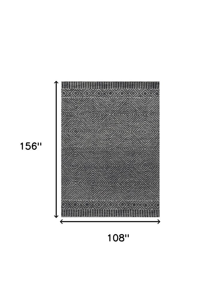 9' X 13' Gray And Black Wool Geometric Hand Tufted Area Rug