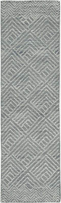 8' Denim Blue And Gray Wool Geometric Hand Tufted Runner Rug