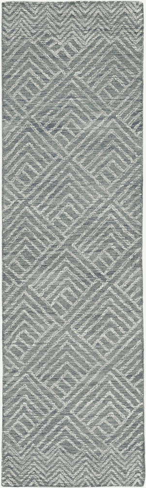 8' Denim Blue And Gray Wool Geometric Hand Tufted Runner Rug