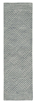 8' Denim Blue And Gray Wool Geometric Hand Tufted Runner Rug
