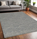 7' X 10' Denim Blue And Gray Wool Geometric Hand Tufted Area Rug