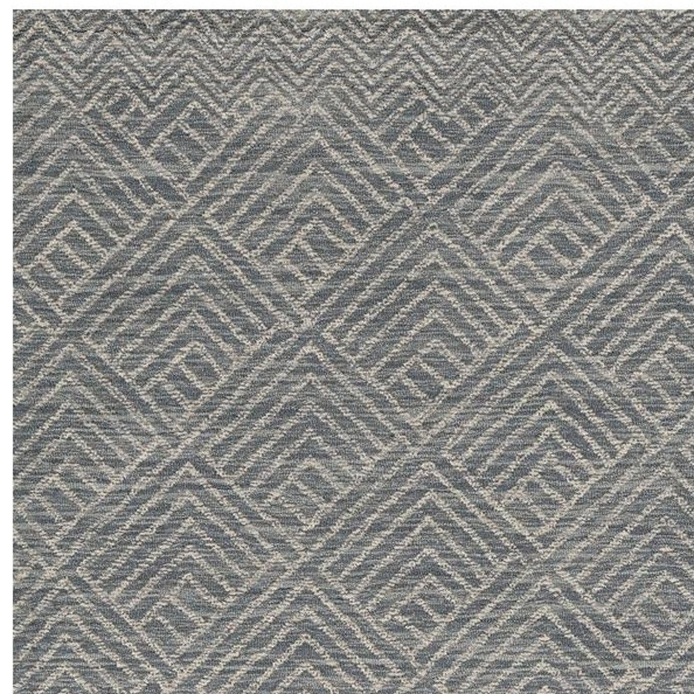 7' X 10' Denim Blue And Gray Wool Geometric Hand Tufted Area Rug
