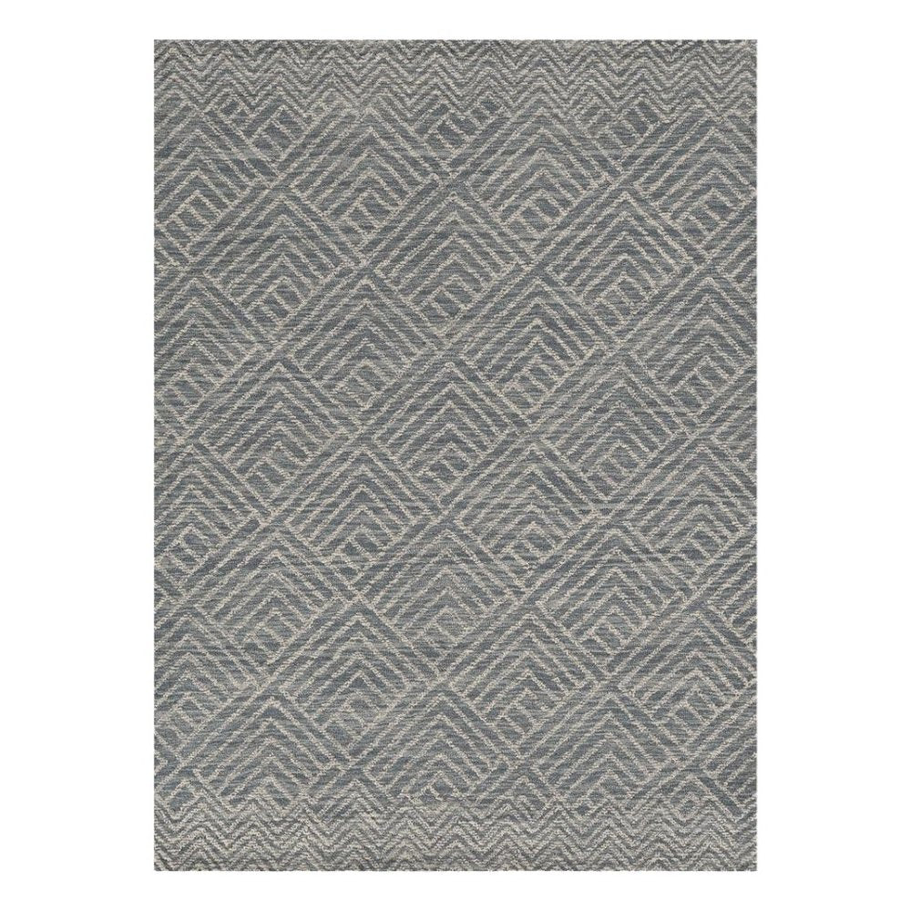 7' X 10' Denim Blue And Gray Wool Geometric Hand Tufted Area Rug