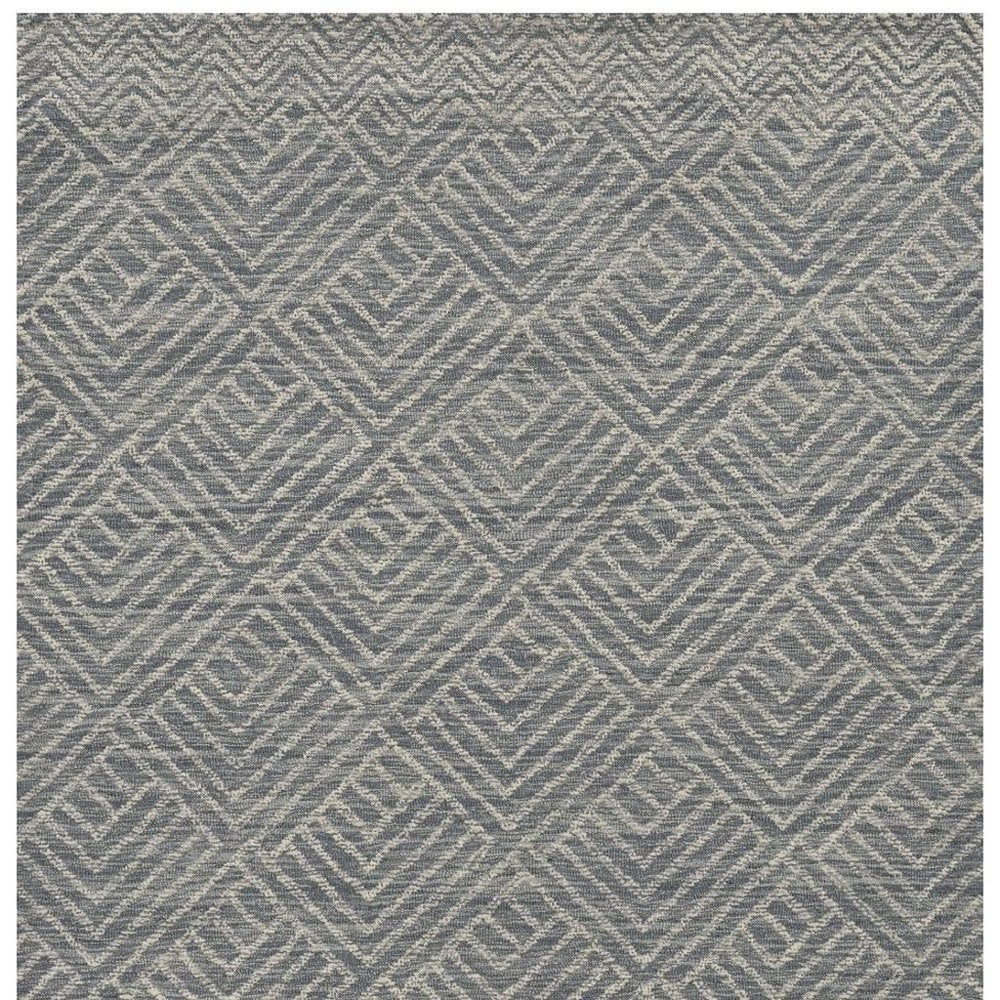 5' X 7' Denim Blue And Gray Wool Geometric Hand Tufted Area Rug