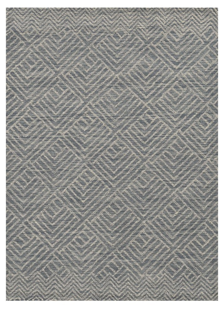 7' X 10' Denim Blue And Gray Wool Geometric Hand Tufted Area Rug