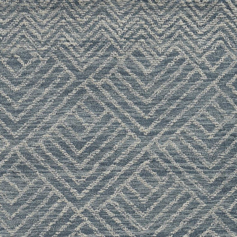 8' Denim Blue And Gray Wool Geometric Hand Tufted Runner Rug