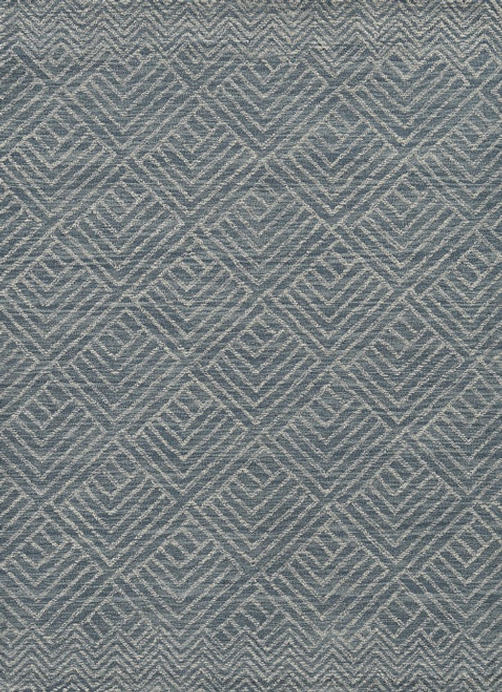 8' Denim Blue And Gray Wool Geometric Hand Tufted Runner Rug