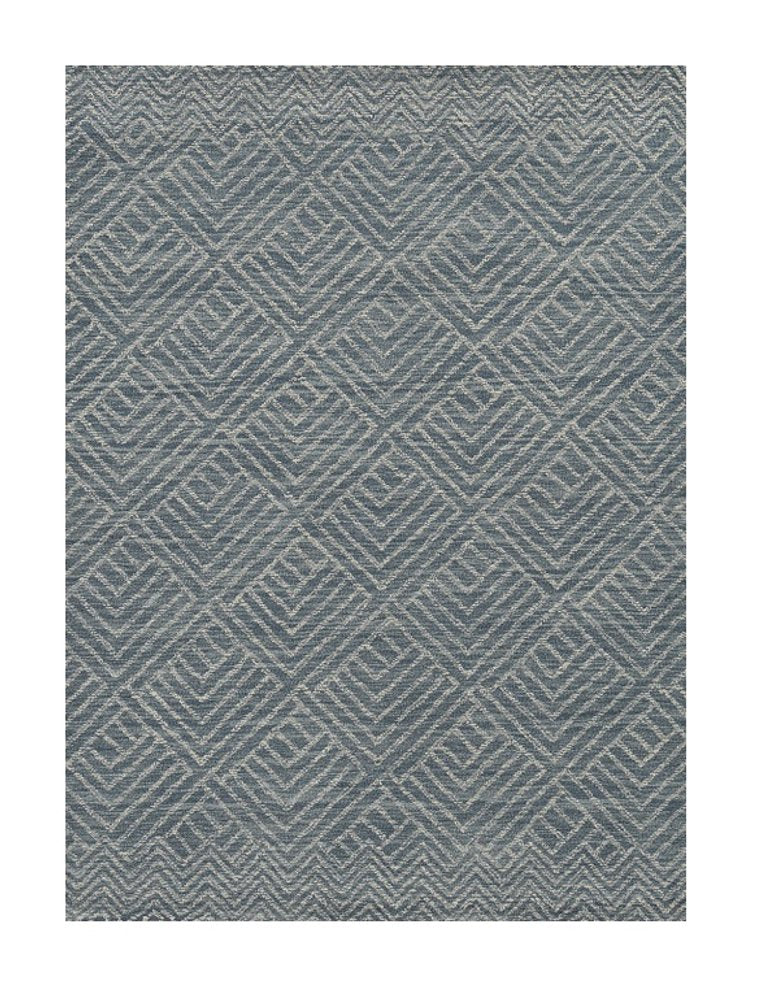 8' Denim Blue And Gray Wool Geometric Hand Tufted Runner Rug