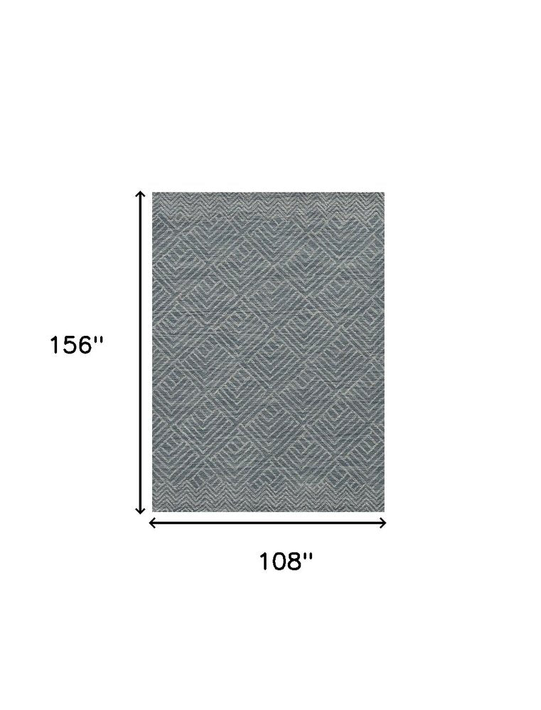 9' X 13' Denim Blue And Gray Wool Geometric Hand Tufted Area Rug