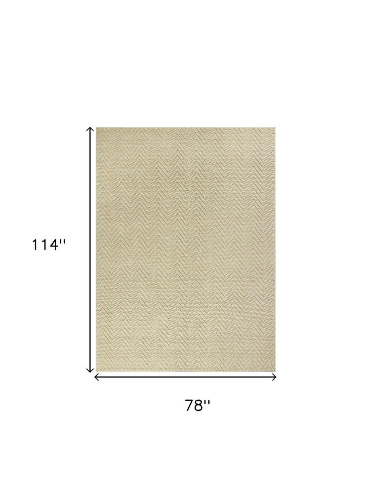 7' X 10' Ivory And Beige Jute Chevron Hand Woven Area Rug