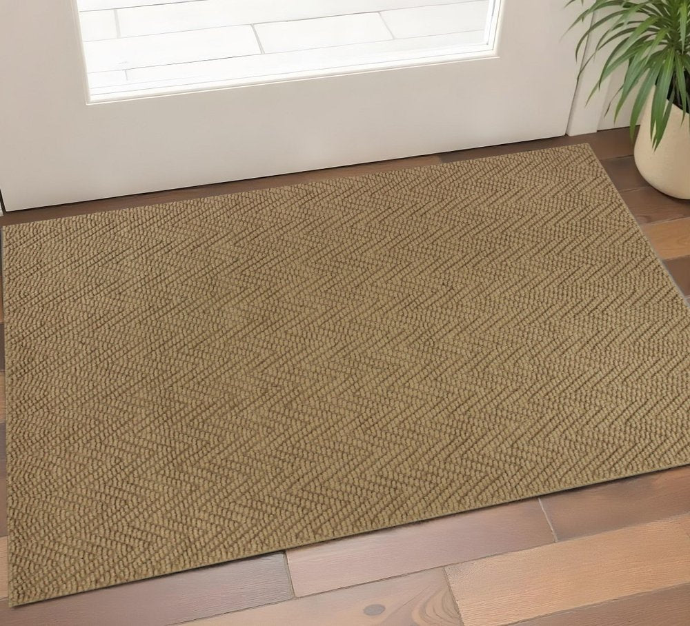 8' Natural And Brown Jute Chevron Hand Woven Runner Rug