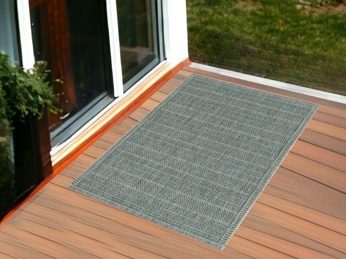 3' X 5' Teal Blue Geometric Indoor Outdoor Area Rug