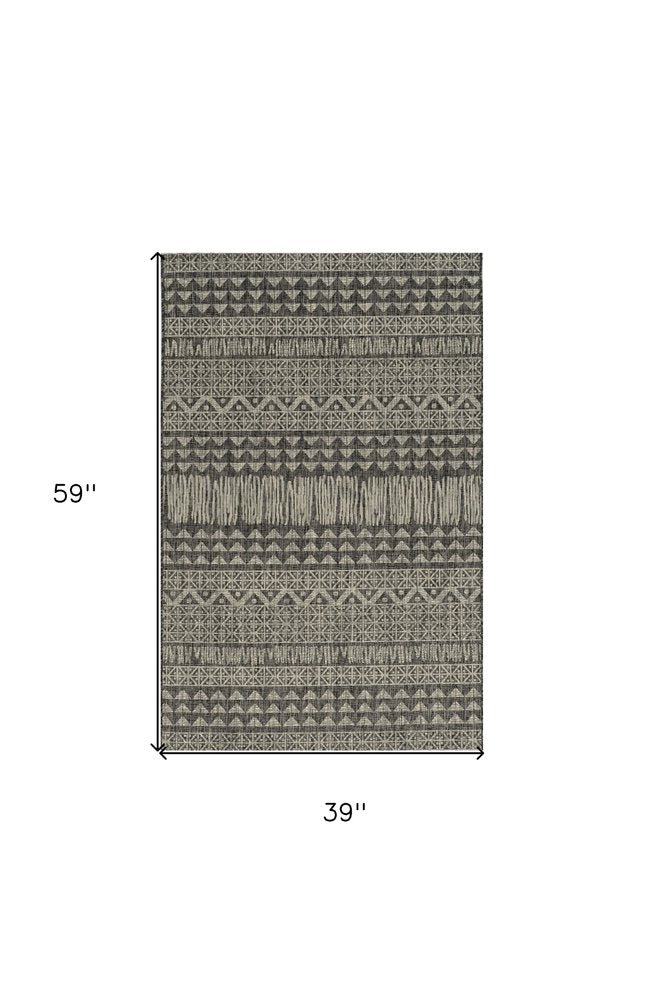 3' X 5' Charcoal And Gray Tribal Area Rug