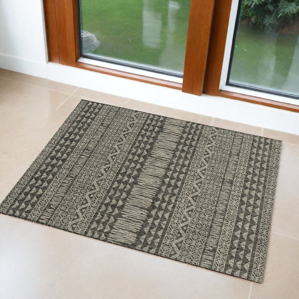3' X 5' Charcoal And Gray Tribal Area Rug